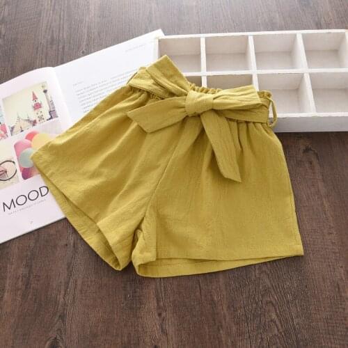 Girls Casual Shorts 2021 New Summer Children Solid Casual Loose Pants Toddler Girl Bowtie Sashes Clothing for 3-7 Years Girl