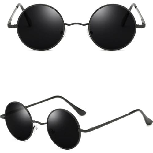 Retro Classic Vintage Round Polarized Sunglasses Men Brand Designer Women Metal Frame Black lens Eyewear Driver Goggles