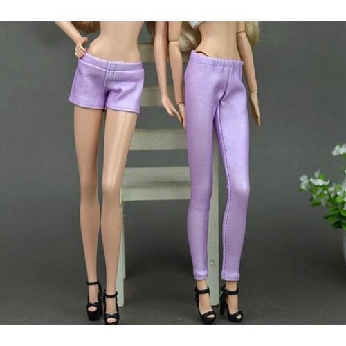 Light Purple Elastic PU Leather Bottoms Pants Trousers For Barbie Doll Clothes Fashion Outfit For 1/6 BJD Dolls Accessories Toy