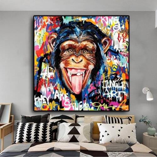 Street Graffiti Art Abstract Cute Monkey Poster Banksy Pop Art Canvas Art Paintings Print Wall Art Picture for Home Decoration