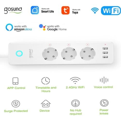 Gosund 16A Smart Power Strip With 3 USB ports Tuya Smart Life Control, Independent Switch, Multi-Plug With Alexa and Google Home