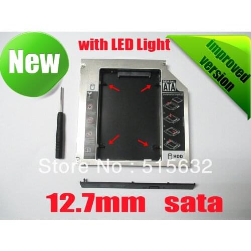 NEW 12.7mm Universal SATA 2nd Hard Driver caddy Aluminum with LED light Caddy for Optical Drive Bay improved version