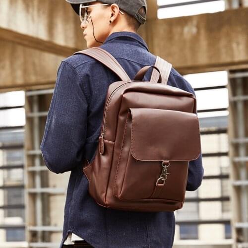 Vintage Casual High Quality Leather PU Backpack Student School Bag Women Men Travel Business Laptop Daypack Trendy 2021