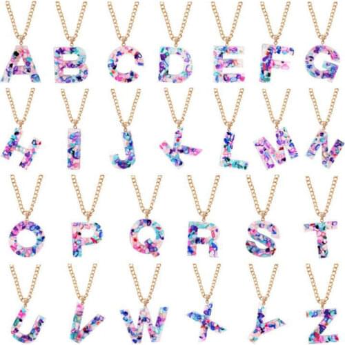 Xujiafu Fashion 26 Color English Letter Pendant Necklace Resin Necklace For Women Party Necklace New Fashion Jewelry Wholesale