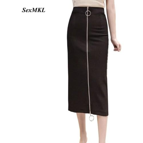 SEXMKL Plus Size Zipper Long Skirt Women 2020 Winter Korean High Waist Black Skirts Falda Mujer Ladies Streetwear Pencil Skirt