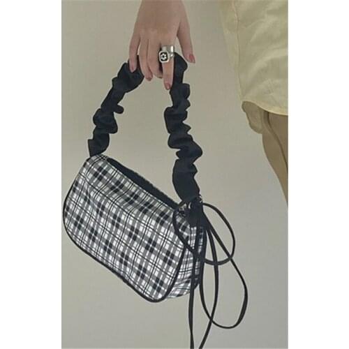 Women Plaid Shoulder Bag Plicated Strap Cross Body Ins Fashion 2021 Portable Patchwork Summer Girls Students Black Shopping