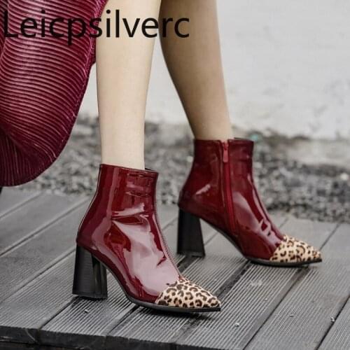 Womens Boots Autumn And Winter The New fashion Pointed zipper Color matching High heel Short tube Womens shoes plus size 34-48