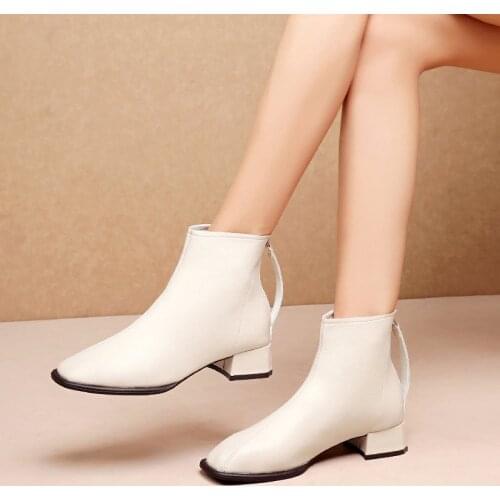 Women 2020 Popular Best-selling American Large Size White High-heeled Chelsea Boots Ladies Thick with Wild Pointed Bare Boots
