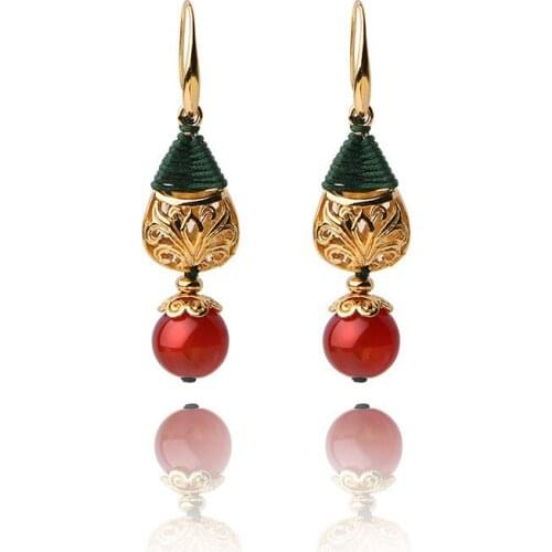 High quality women earring fashion jewelry gold hollow red pendant DIY tangled line fine accessories girl gift drop earring D153