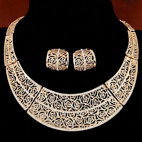 Piercing Collares Earrings Fine African Jewelry Sets Bridal Maxi Necklaces+ Pendientes Gold/Silver Plated Wedding Joyeria Women