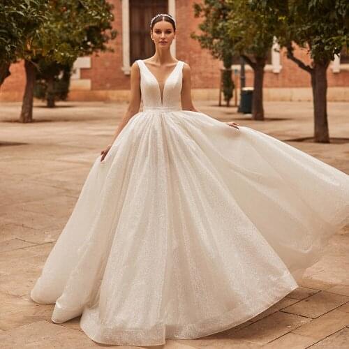 Sexy Deep V neck A-line Wedding Dress 2021 Sashes White Bridal Gowns Illusion Bride Dress Vestido De Noiva