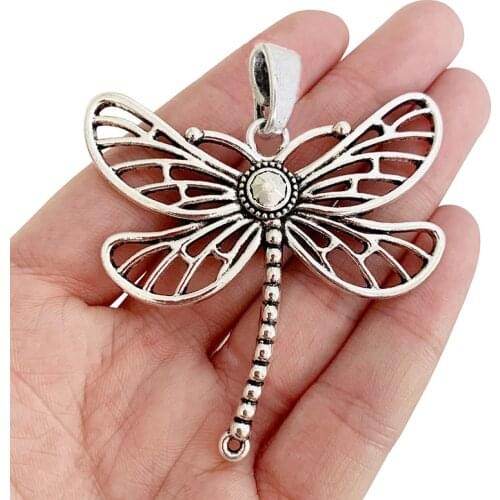 3 x Tibetan Silver Large Hollow Filigree Dragonfly Charms Pendants for Necklace Jewelry Making Findings 66x60mm