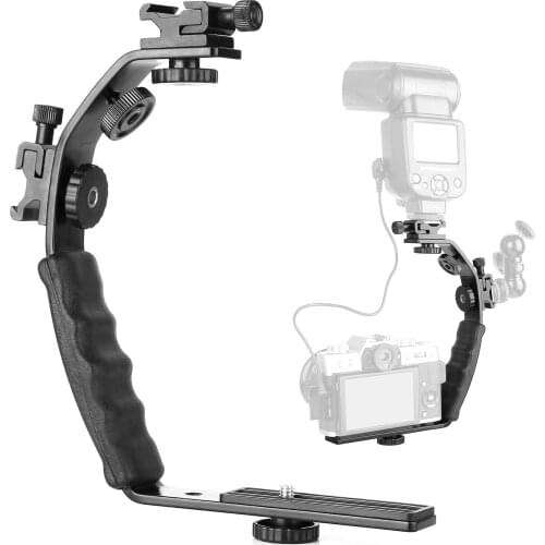 Camera Flash Adapter Flash Light Stand Bracket Double Hot Shoe Mount Holder For DSLR Camera and Camcorders