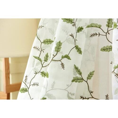 American Country Curtains for Living Room Bedroom Pure High-grade Green Embroidery Curtain Bedroom Living Room Curtain Tulle