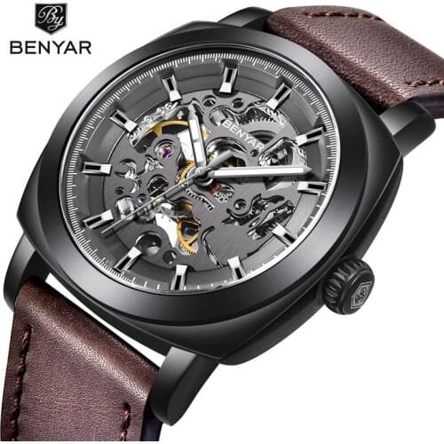 BENYAR New Mens Brand Casual Fashion Military Quartz Watch Openwork Leather Mens Waterproof Sports Watch Relogio Masculino