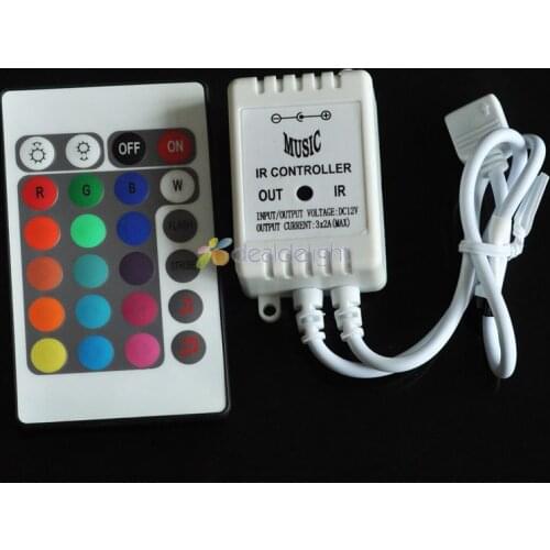 DC12V 24V 6A/2CH Music Sound RGB LED Controller with 24-Key IR Remote