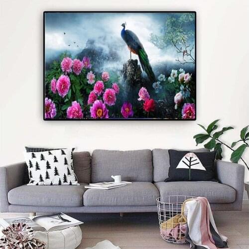 Diy Handwork Diamond Mosaic 5D Diamond Painting Full Square picture of Rhinestones Diamond Embroidery Flower peacock Decor TY220
