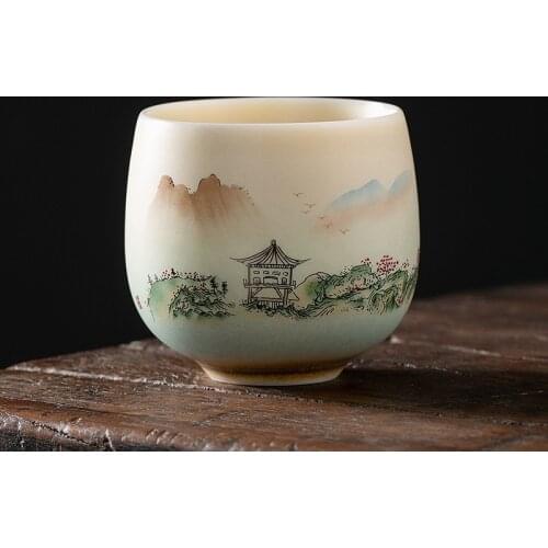80ml Traditional chinese retro style Hand Painted Ceramic teacup Chinese Suet jade porcelain cups