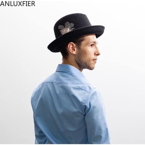 H7188 Women Fedora Hat Feathers British Retro Concave Top Wool Cap Men European American Church Party Casual Elegant Ladies Hats