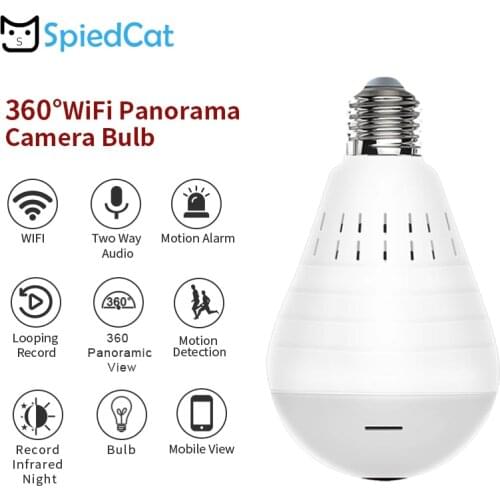 HD Night Vision Mini 360 Degree Panoramic FishEye Lens Wireless IP WiFi Smart Bulb Lamp Home Security Surveillance CCTV Camera