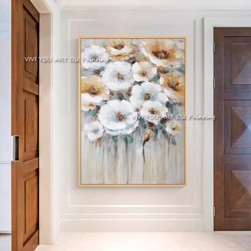 The Speacial Handmade Pure White Flowers Oil Painting Nature Colorful Plant On Canvas Creative Wall Art Picture For Office Decor