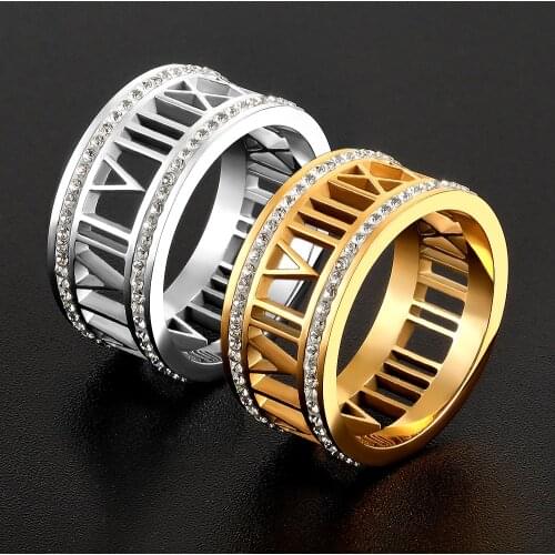 Fashion Double Circle Shining Jewelry Middle Letdiffery Roman Numerals Wedding Date Rings For Women Stainless Steel Love Ring