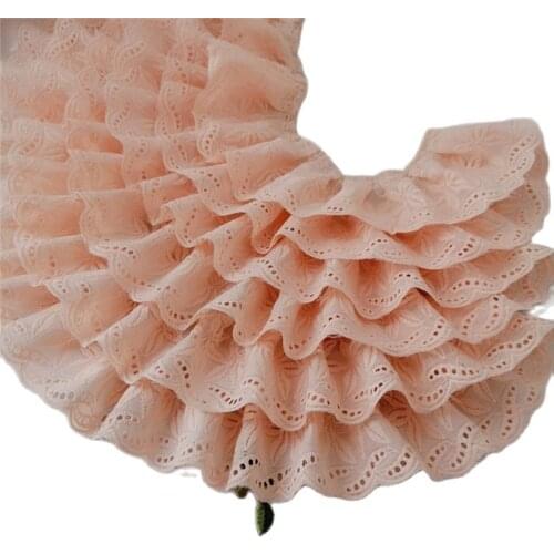 1M Embroidery Flower Cotton Lace Fabric 7.5cm Applique Orange Lace Fabric Tulle Lace Ribbon For Clothes Wedding Dress Laces FR1