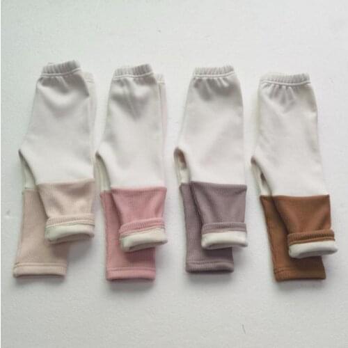 Winter New Toddlers Kids Plus Velvet Thick Leggings Splice Baby Girls Skinny Elastic Pants All-match Children Warm Trousers