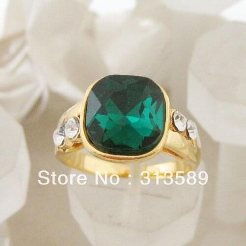 TOP YELLOW GOLD GP FILLED BRASS GREEN STONE RING CZ STONE SZ7 8 9/GREAT GIFT