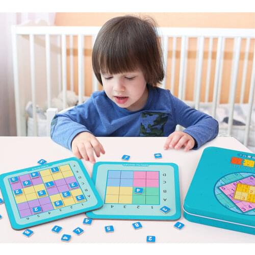 New Kids Wooden Toys Digital Game Chess Nine-square Lattice Sudoku Puzzle Magnetically Filled Digital Puzzle Toys Gifts Children