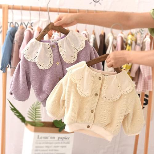 Girls' coat spring and autumn new Korean version of foreign girl baby short casual wool coat wearing wild