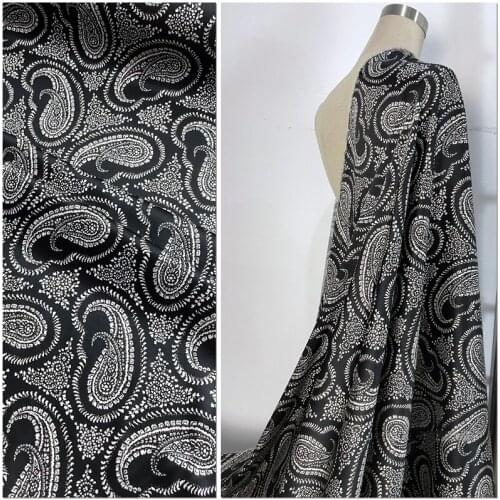 Silk Fabric Mulberry Dress Cheongsam Stretch Satin Printed Black Crushed Cashews
