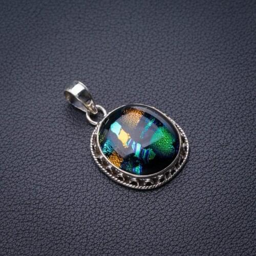 StarGems Natural Rainbow Dichroic Glass Handmade 925 Sterling Silver Pendant 1.5" E0362