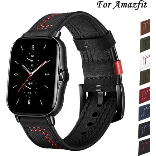 20mm/22mm band For Amazfit GTS/2/2e/GTS2 Mini/GTR 42mm/47mm/GTR2/2e/stratos 3 Watch belt leather Bracelet Amazfit bip/pace strap