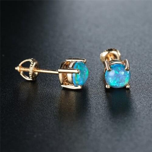 6mm Round Stone Screw Back Earrings White Blue Green Opal Stud Earrings Vintage Gold Color Small Earrings For Women Wedding Gift