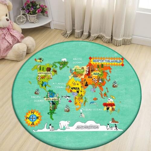 Green Round Kids Room Rug map sea ocean water educational carpet