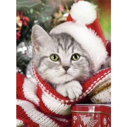 JMINE Div 5D Cat hat xmas christmas Full Diamond Painting cross stitch kits art High Quality Animal 3D paint by diamonds