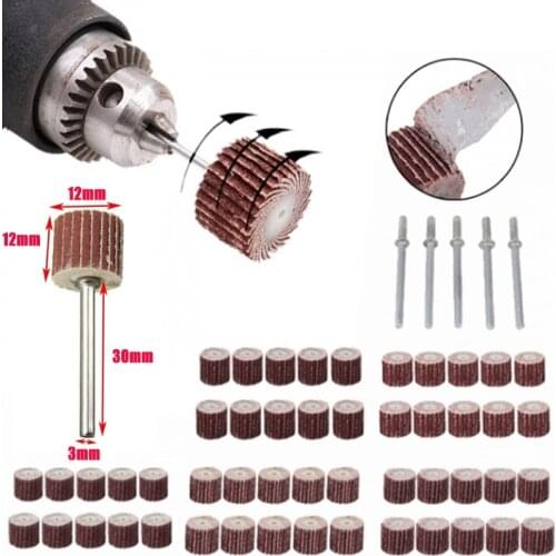 80~600 Grit Sanding Flap Wheel Sand Paper Rotary Grinder Drill Bit&Mandrel Suit