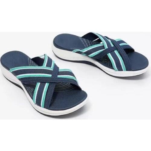 Plus Size 45 Women Casual Soft Platform Sandals Female Slides Solid Comfort Flats Cross Strap 2021 Summer Beach Ladies Slippers