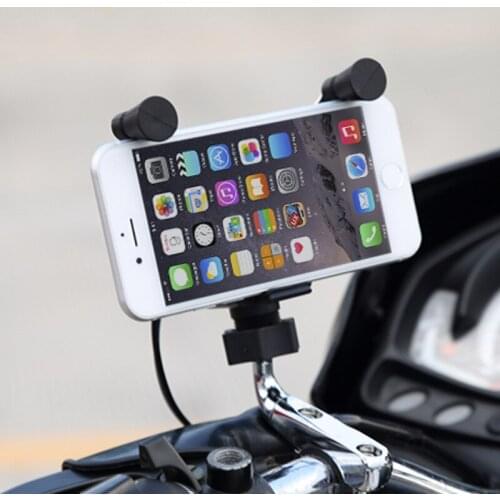 Free Rotation Universal Motorcycle Handle Bar Mobile Phone Grip Mount Holder with 2.1A USB Charger for Cell Phones, GPS