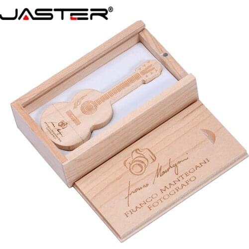 JASTER USB 2.0 music usb flash drives memory stick gifts customer LOGO wooden guitar + gift box pendrive 4GB 8GB 16GB 32GB 64GB