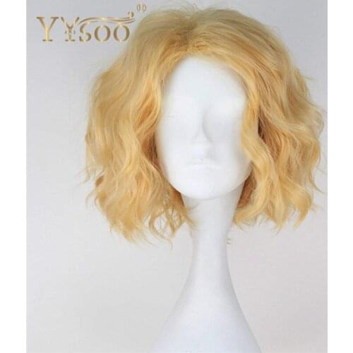 YYsoo One Piece Mens Cosplay Wigs Short Wavy Gold Yellow Color Anime Wig Curly Bob Wig for Men Halloween Chritsmas Party Wig