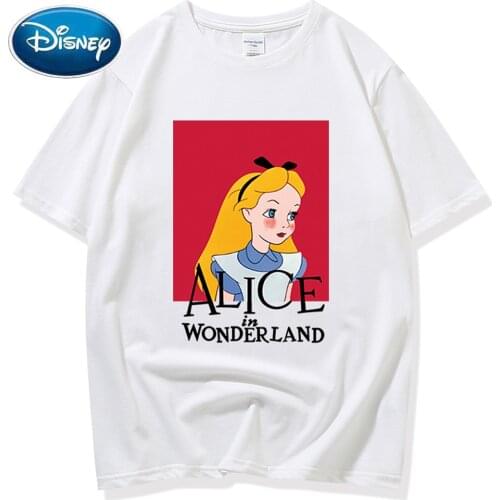 Disney Fashion Alice in Wonderland Cartoon Print Couples Unisex Women T-Shirt Short Sleeve O-Neck Pullover Tops 7 Colors Female