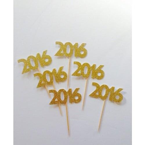 Gold Glitter 2017 new year eves Number Cupcake Toppers Birthday Party Sparkle Age Party Supplies toothpicks