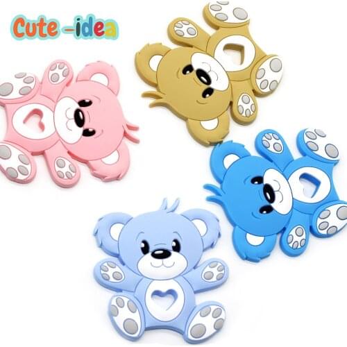 Cute-idea 1PC Baby Silicone Teether BPA Free Teething Teether Toys Animal Shape Baby Bear Teether Silicone Beads DIY Chain Gift