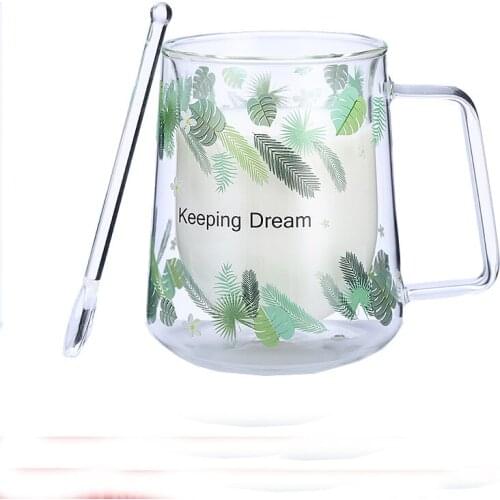 2 Pieces 200 300ml Double Wall Insulated Glass Espresso Mugs Thermo Latte Milk Office Drinkware Juice Cup with Mixer Spoon