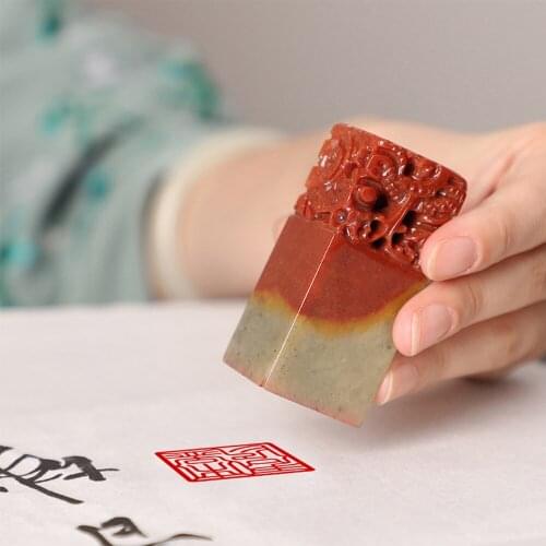 25cm Square Stamp Calligraphy Signature Seals Natural Stone Customized English Chinese Name Stamps Dragon Carved Jade Seals Gift