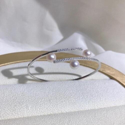 3 PEARL 925 Sterling Silver Bangle Settings Findings Mountings Base Parts Bangle for Crystal Agate Pearls Jade Coral Beads