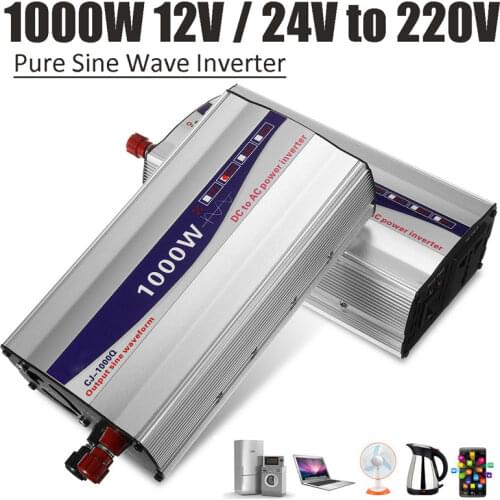 1Set LED Display 1000W Pure Sine Wave Power Inverter 12V/ 24V To 220V Converter Transformer Power Supply Inverter