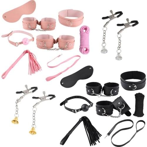 BDSM Sex Bondage Set Handcuffs Nipple Clamps Mouth Plug Whip Rope Sex Toys For Couples Sex Products Erotic Toys For Adults